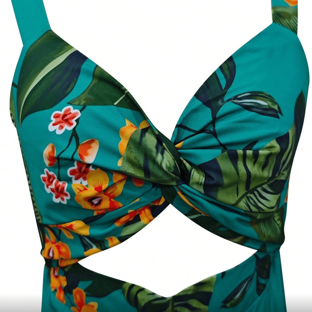 Tropical Green Twist-Front Wide-Leg Jumpsuit - Picture 8 of 8